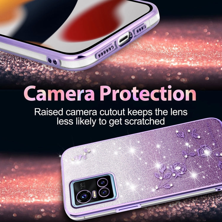 For vivo S10 Gradient Glitter Flower All-inclusive Phone Case