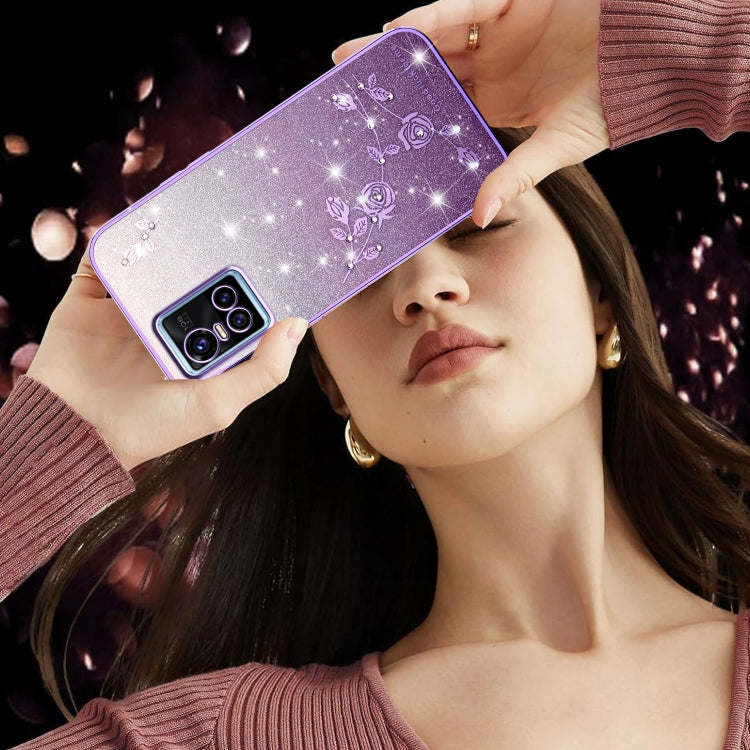 For vivo S10 Gradient Glitter Flower All-inclusive Phone Case