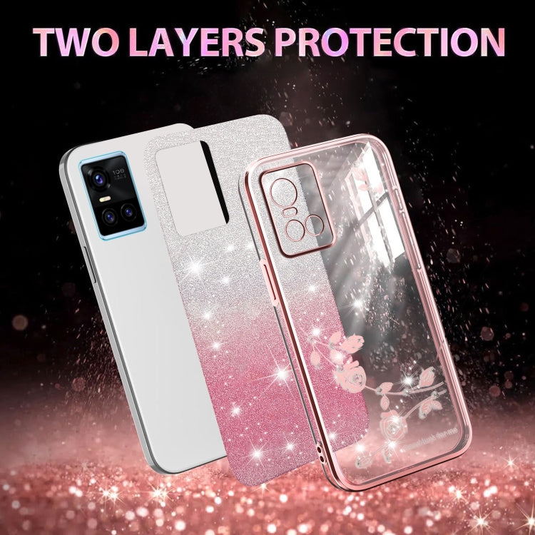 For vivo S10 Gradient Glitter Flower All-inclusive Phone Case
