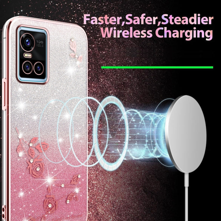 For vivo S10 Gradient Glitter Flower All-inclusive Phone Case
