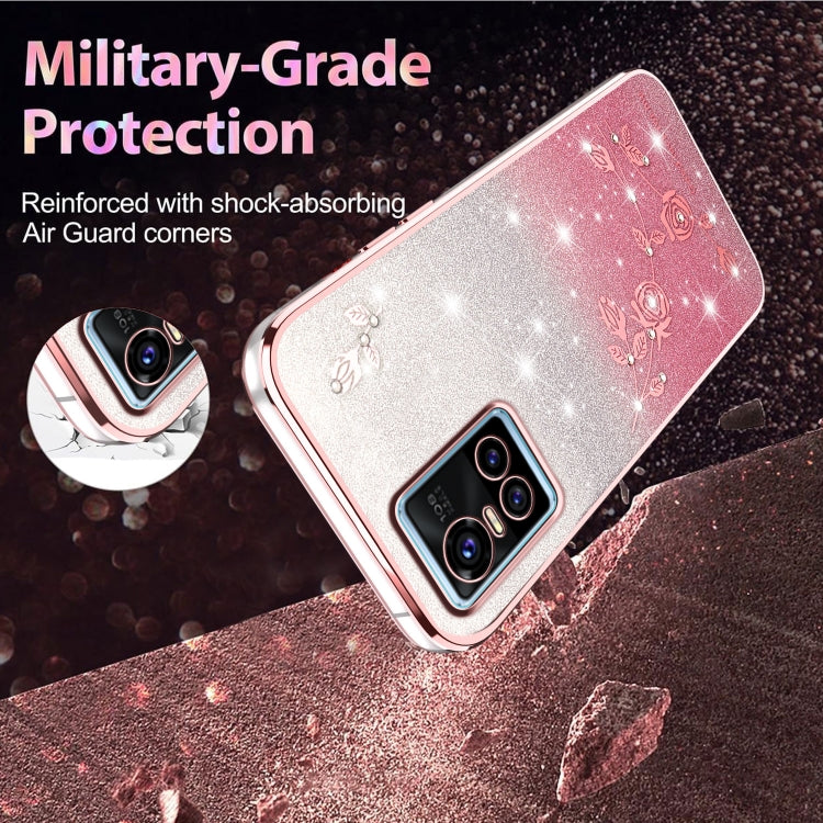 For vivo S10 Gradient Glitter Flower All-inclusive Phone Case