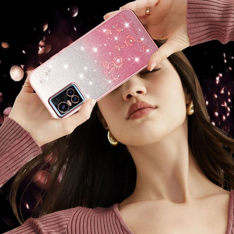 For vivo S10 Gradient Glitter Flower All-inclusive Phone Case