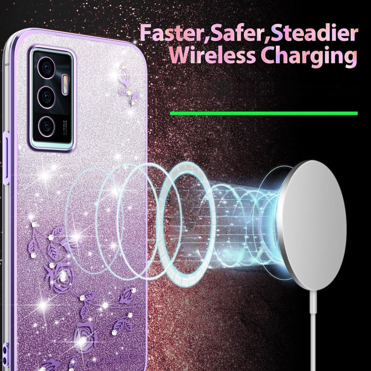 For vivo S10e Gradient Glitter Flower All-inclusive Phone Case