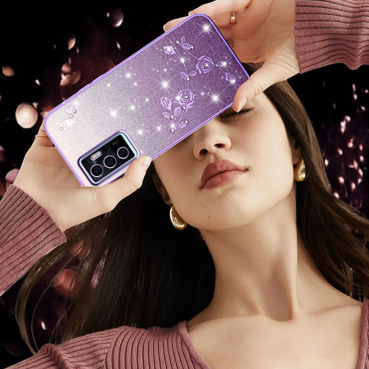 For vivo S10e Gradient Glitter Flower All-inclusive Phone Case