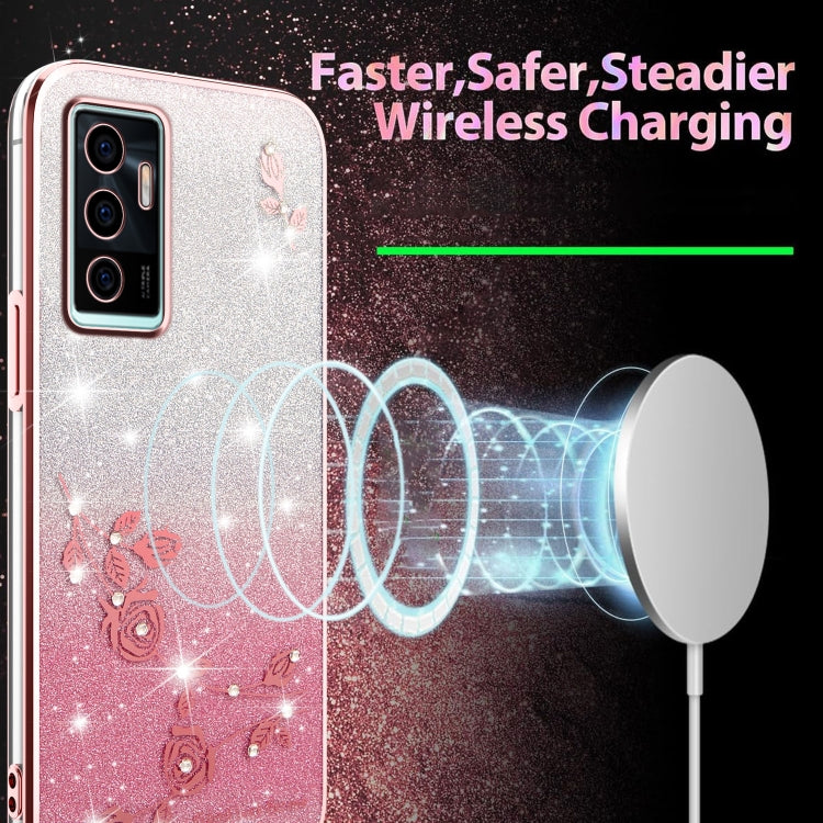 For vivo S10e Gradient Glitter Flower All-inclusive Phone Case