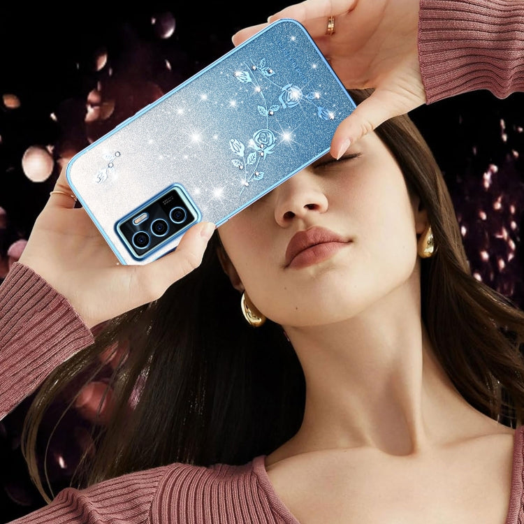 For vivo S10e Gradient Glitter Flower All-inclusive Phone Case
