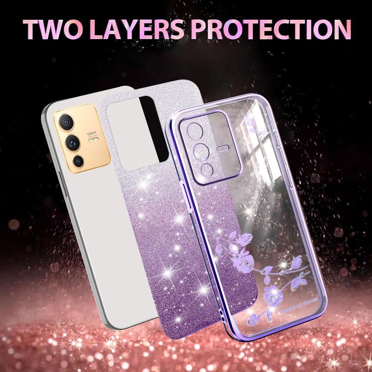 For vivo S12 Gradient Glitter Flower All-inclusive Phone Case
