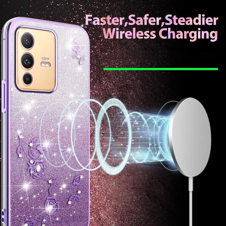 For vivo S12 Pro Gradient Glitter Flower All-inclusive Phone Case