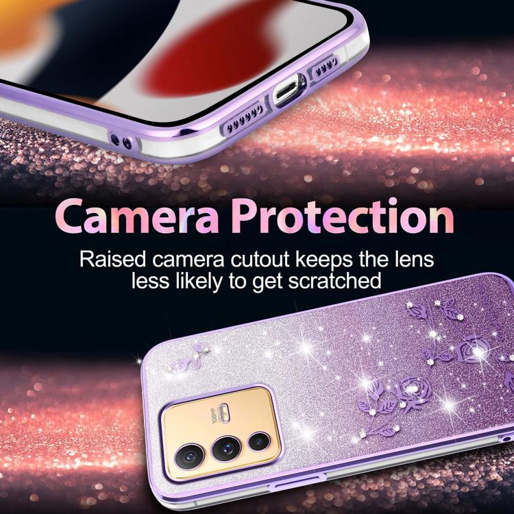 For vivo S12 Pro Gradient Glitter Flower All-inclusive Phone Case