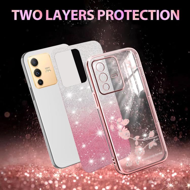 For vivo S12 Pro Gradient Glitter Flower All-inclusive Phone Case