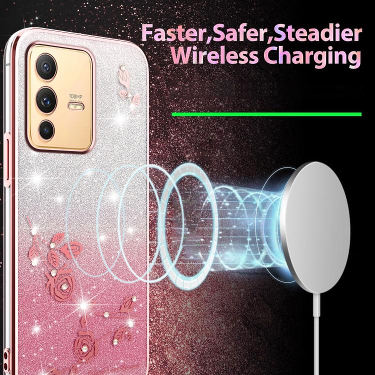 For vivo S12 Pro Gradient Glitter Flower All-inclusive Phone Case
