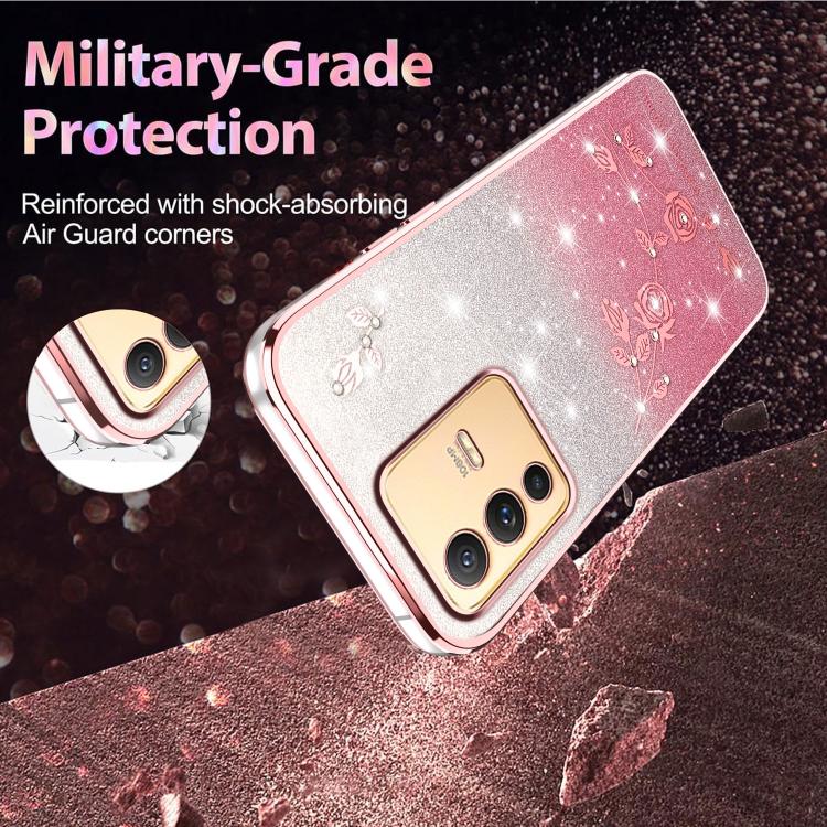 For vivo S12 Pro Gradient Glitter Flower All-inclusive Phone Case