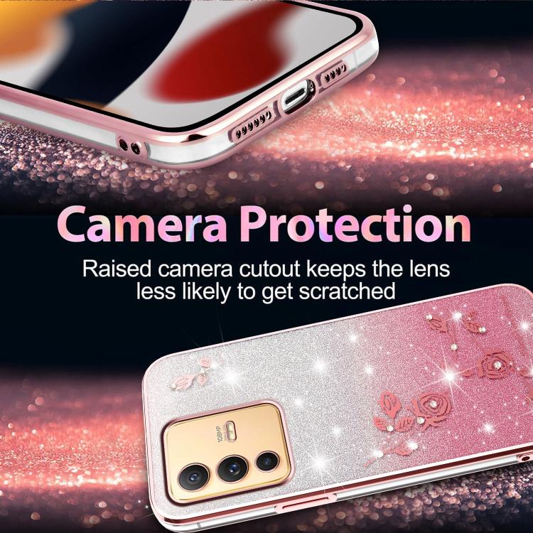 For vivo S12 Pro Gradient Glitter Flower All-inclusive Phone Case