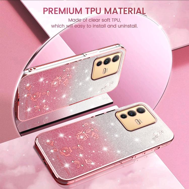 For vivo S12 Pro Gradient Glitter Flower All-inclusive Phone Case