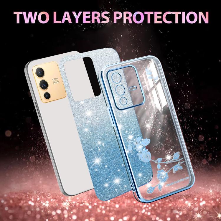 For vivo S12 Pro Gradient Glitter Flower All-inclusive Phone Case