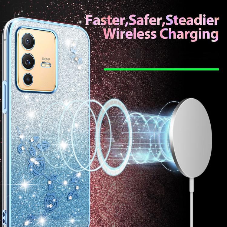 For vivo S12 Pro Gradient Glitter Flower All-inclusive Phone Case