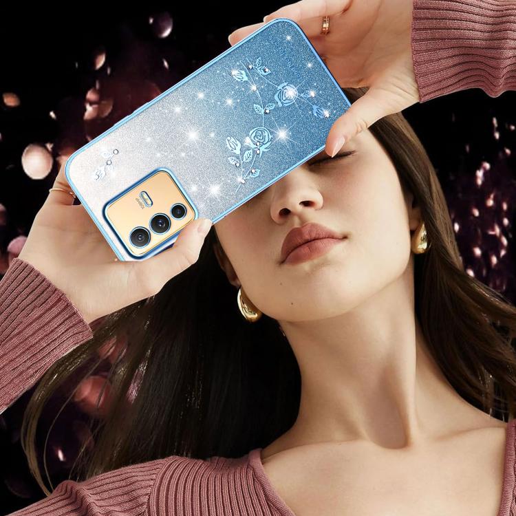 For vivo S12 Pro Gradient Glitter Flower All-inclusive Phone Case