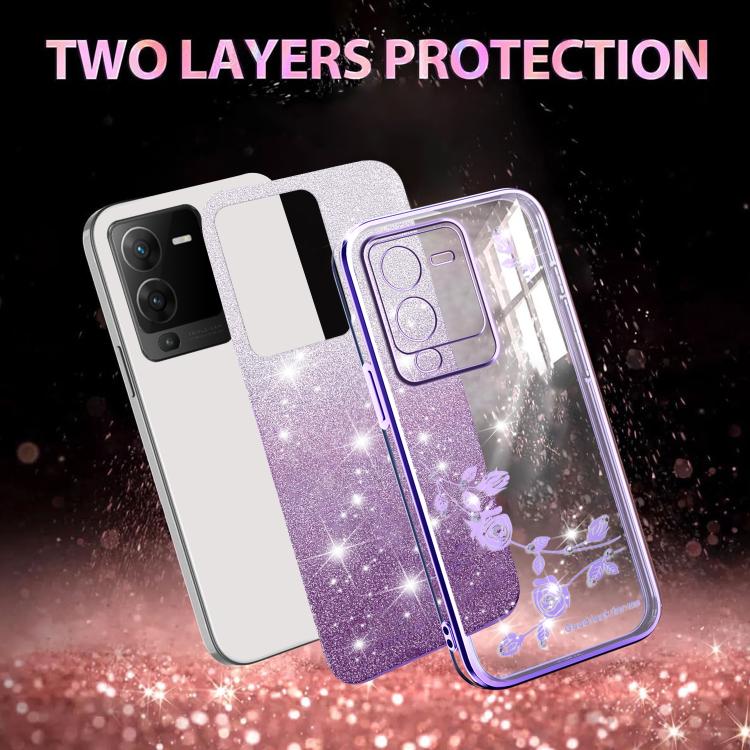 For vivo S15 Gradient Glitter Flower All-inclusive Phone Case