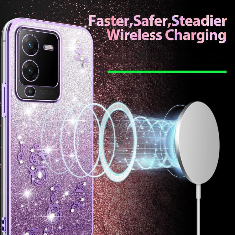 For vivo S15 Gradient Glitter Flower All-inclusive Phone Case
