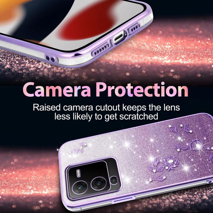 For vivo S15 Gradient Glitter Flower All-inclusive Phone Case