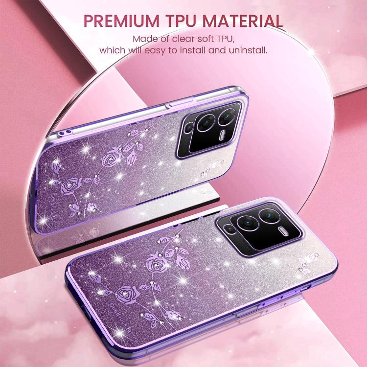 For vivo S15 Gradient Glitter Flower All-inclusive Phone Case
