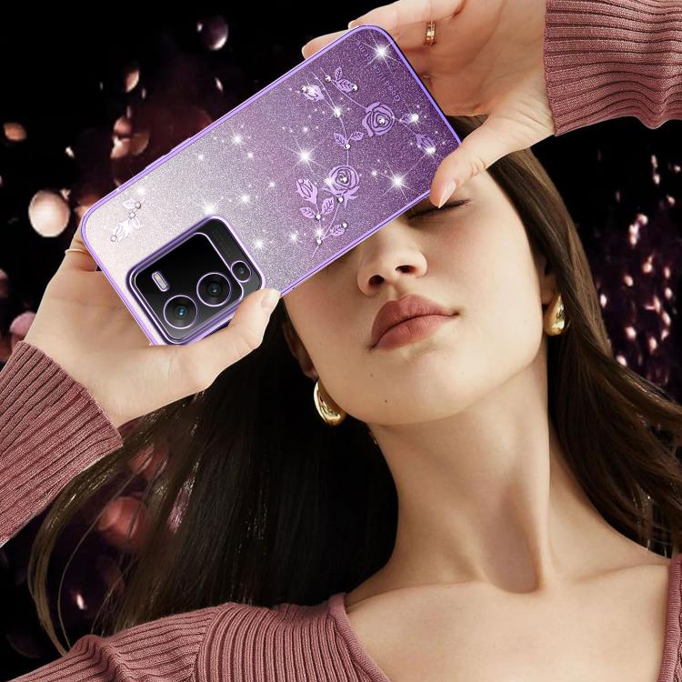 For vivo S15 Gradient Glitter Flower All-inclusive Phone Case