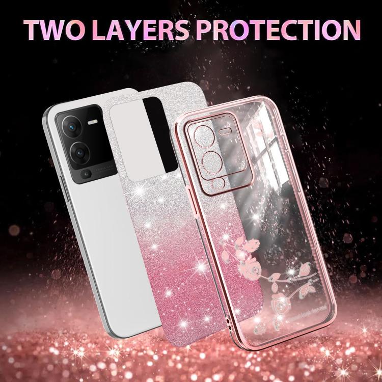 For vivo S15 Gradient Glitter Flower All-inclusive Phone Case