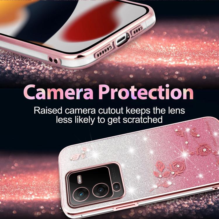 For vivo S15 Gradient Glitter Flower All-inclusive Phone Case