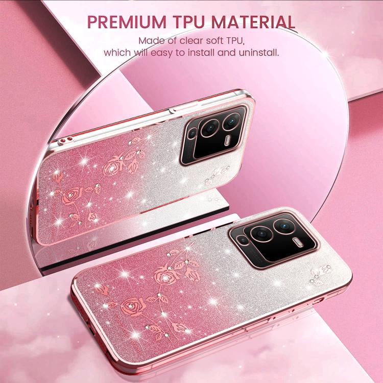 For vivo S15 Gradient Glitter Flower All-inclusive Phone Case