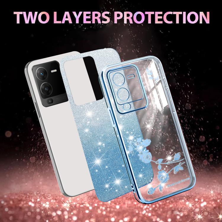 For vivo S15 Gradient Glitter Flower All-inclusive Phone Case