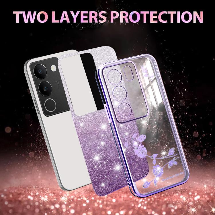 For vivo S15e Gradient Glitter Flower All-inclusive Phone Case