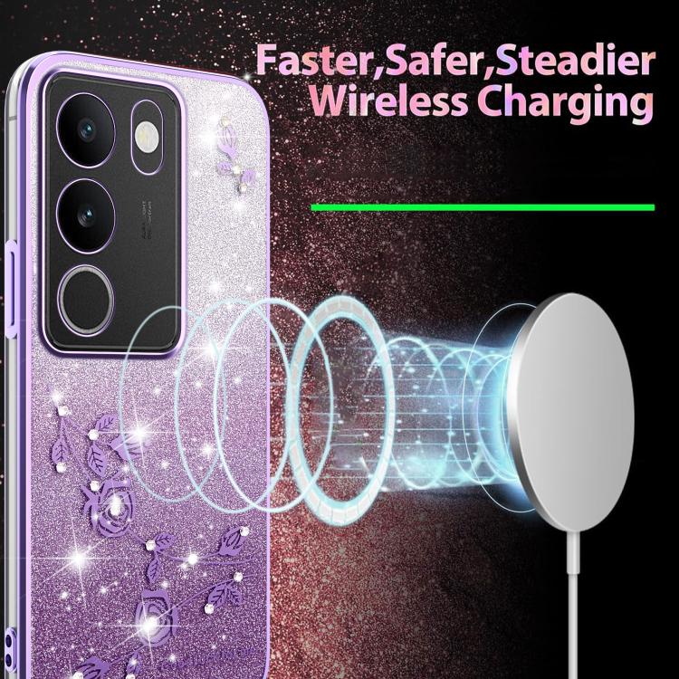 For vivo S15e Gradient Glitter Flower All-inclusive Phone Case