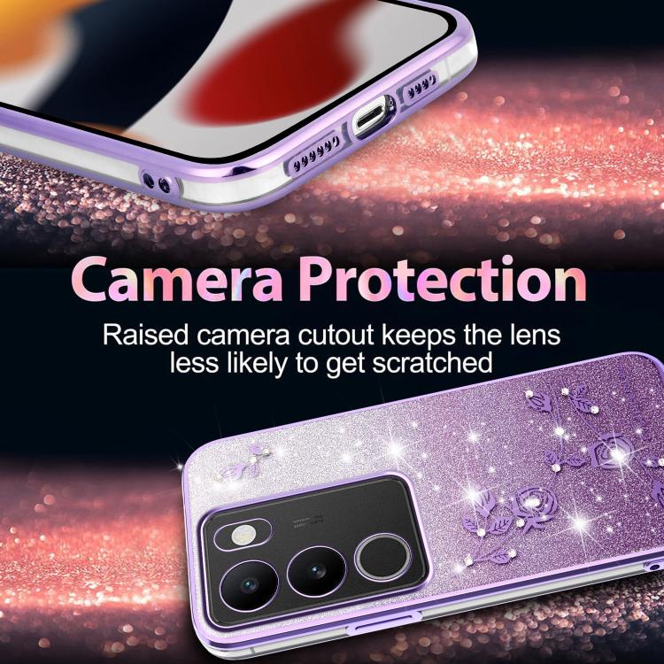 For vivo S15e Gradient Glitter Flower All-inclusive Phone Case