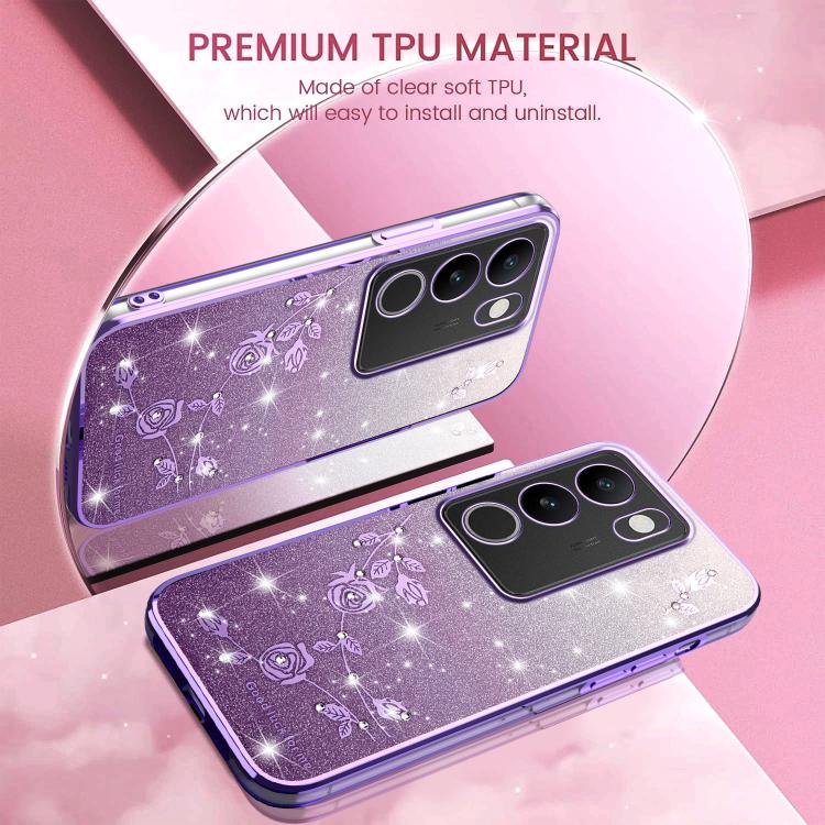 For vivo S15e Gradient Glitter Flower All-inclusive Phone Case