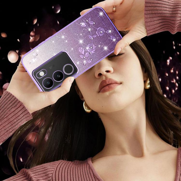 For vivo S15e Gradient Glitter Flower All-inclusive Phone Case