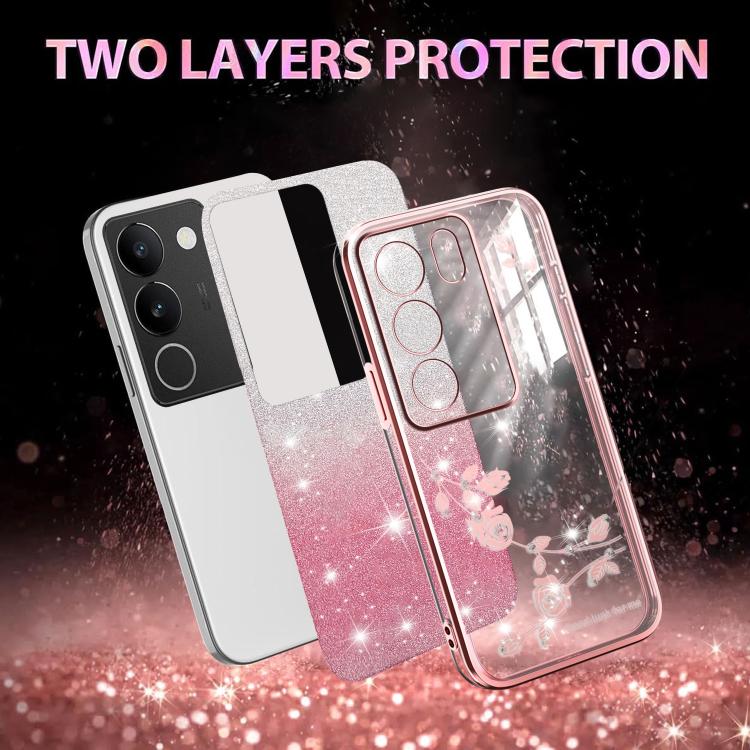 For vivo S15e Gradient Glitter Flower All-inclusive Phone Case