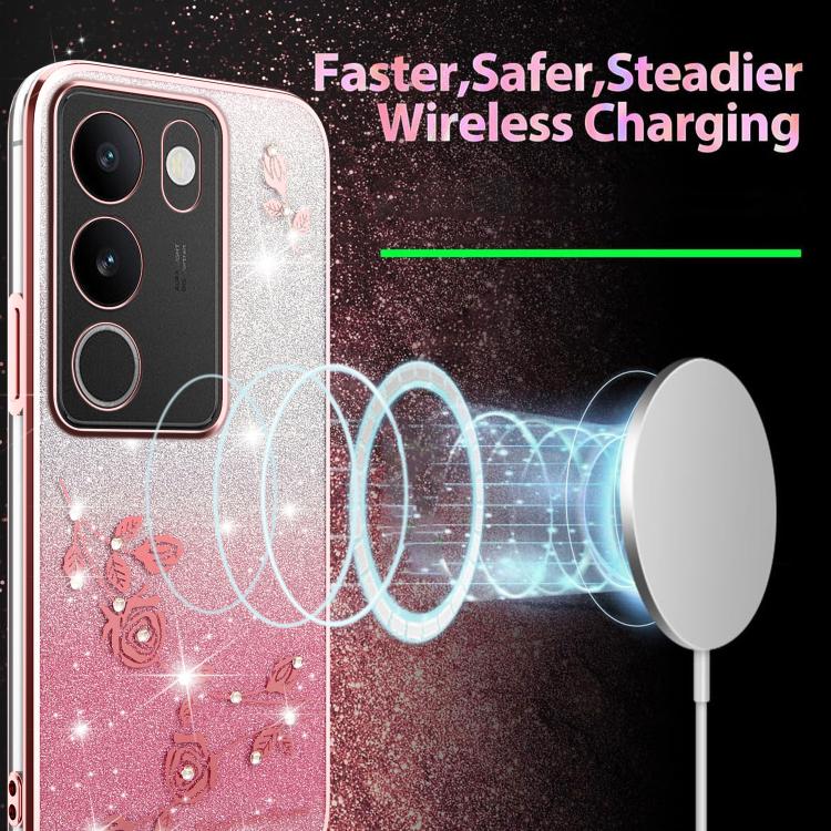 For vivo S15e Gradient Glitter Flower All-inclusive Phone Case