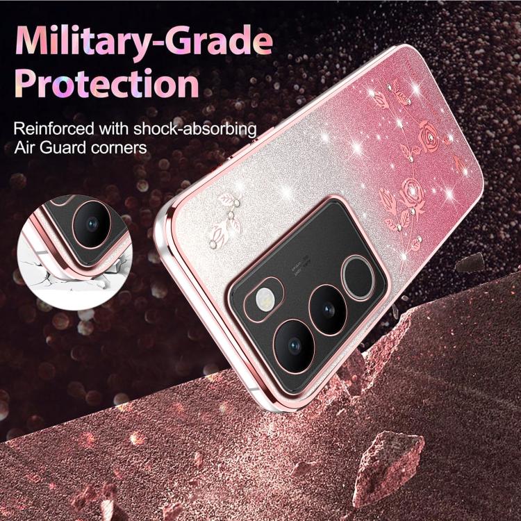 For vivo S15e Gradient Glitter Flower All-inclusive Phone Case