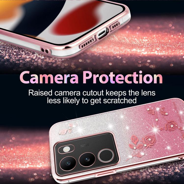 For vivo S15e Gradient Glitter Flower All-inclusive Phone Case