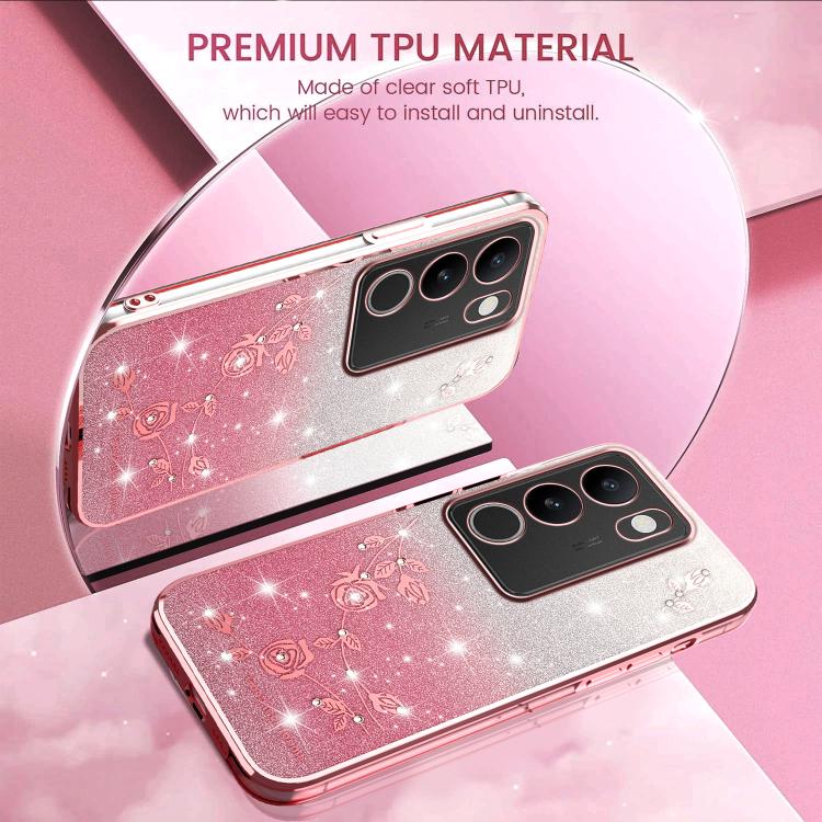 For vivo S15e Gradient Glitter Flower All-inclusive Phone Case