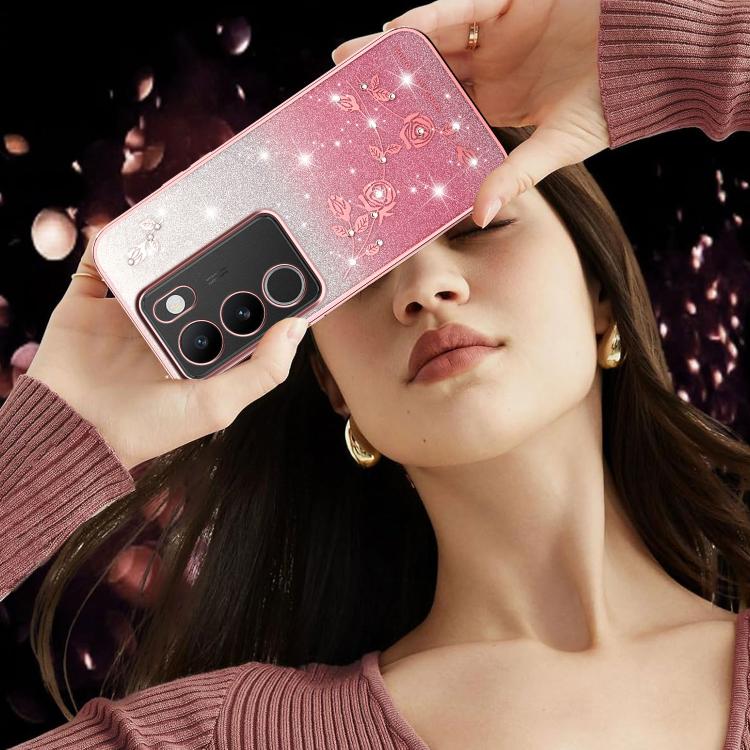 For vivo S15e Gradient Glitter Flower All-inclusive Phone Case