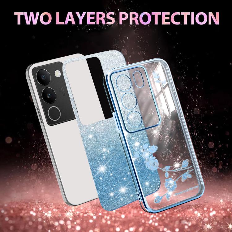 For vivo S15e Gradient Glitter Flower All-inclusive Phone Case
