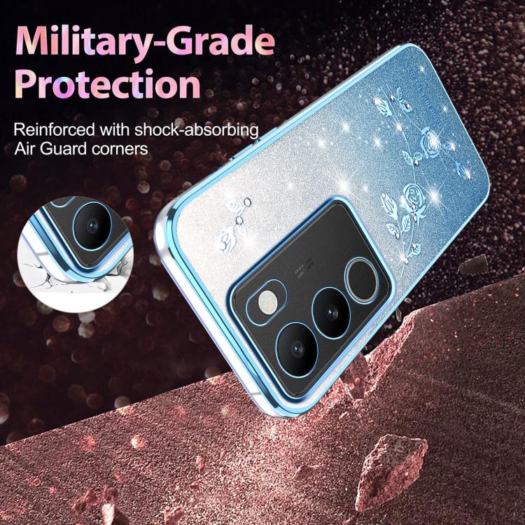 For vivo S15e Gradient Glitter Flower All-inclusive Phone Case