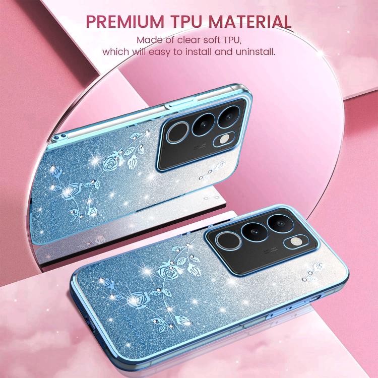 For vivo S15e Gradient Glitter Flower All-inclusive Phone Case