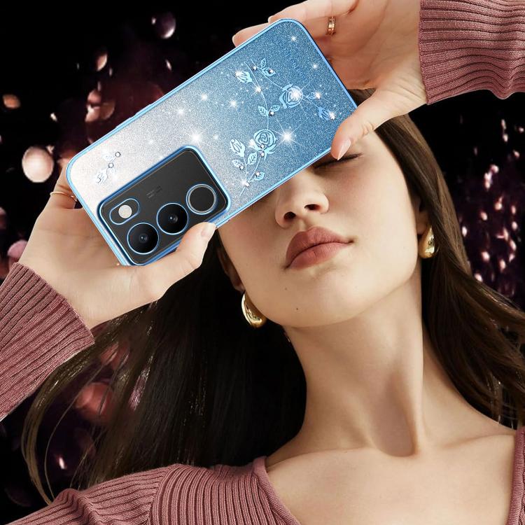 For vivo S15e Gradient Glitter Flower All-inclusive Phone Case