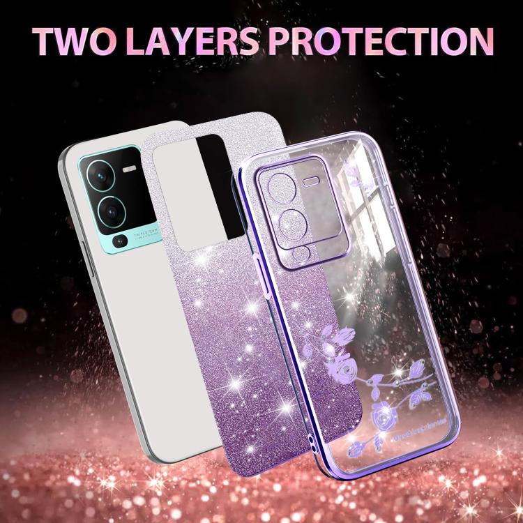 For vivo S15 Pro Gradient Glitter Flower All-inclusive Phone Case