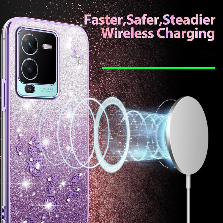 For vivo S15 Pro Gradient Glitter Flower All-inclusive Phone Case