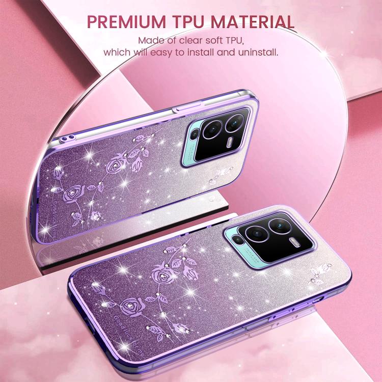 For vivo S15 Pro Gradient Glitter Flower All-inclusive Phone Case
