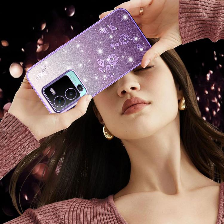 For vivo S15 Pro Gradient Glitter Flower All-inclusive Phone Case