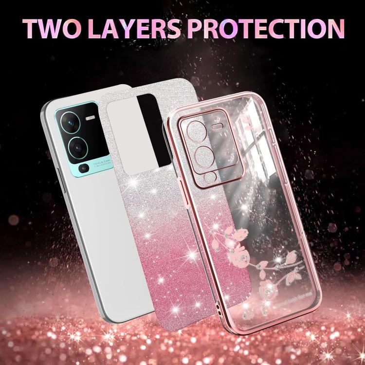 For vivo S15 Pro Gradient Glitter Flower All-inclusive Phone Case